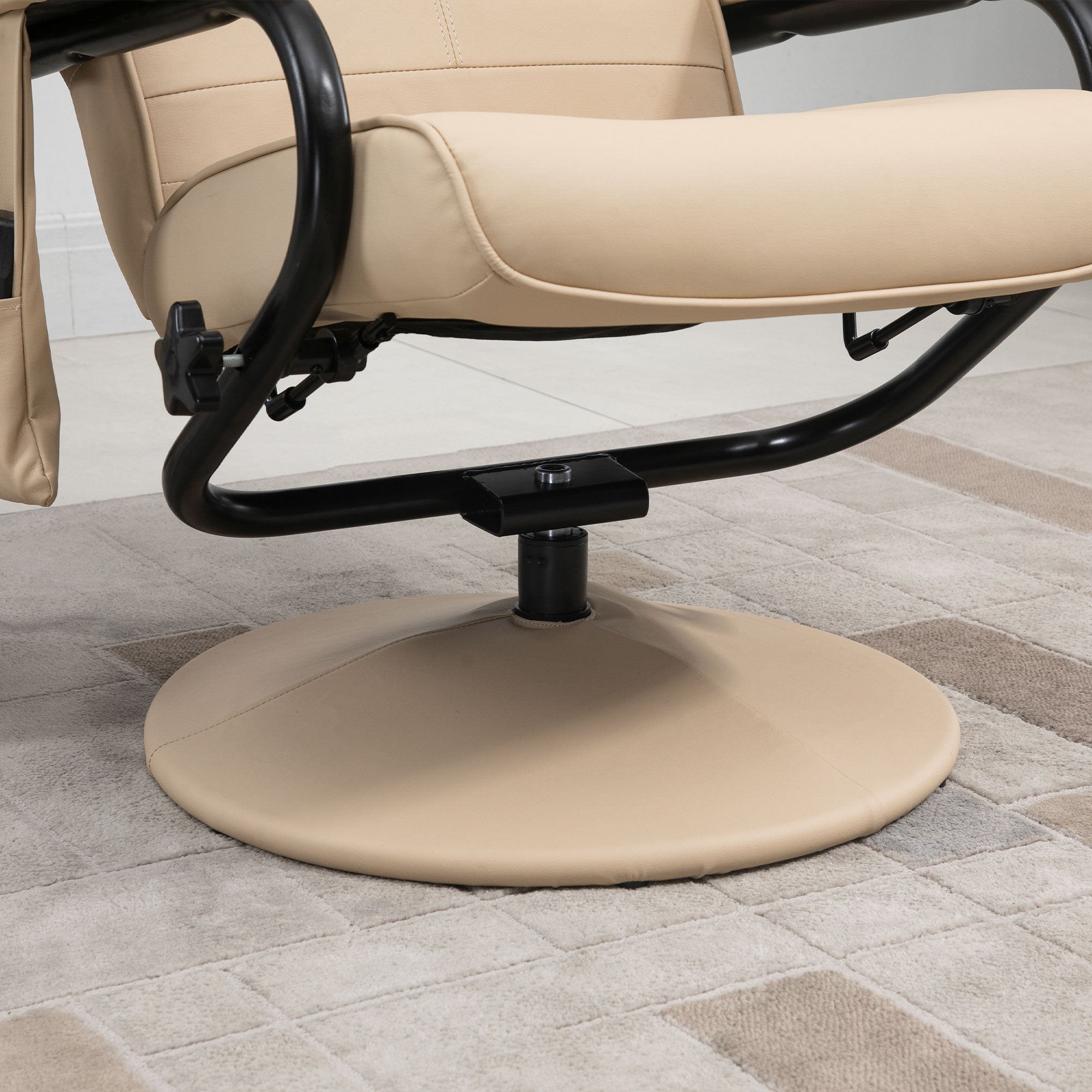 HOMCOM Swivel Recliner Chair and Footstool, Faux Leather Massage Recliner Armchair with Remote Control and Round Wrapped Base, Cream